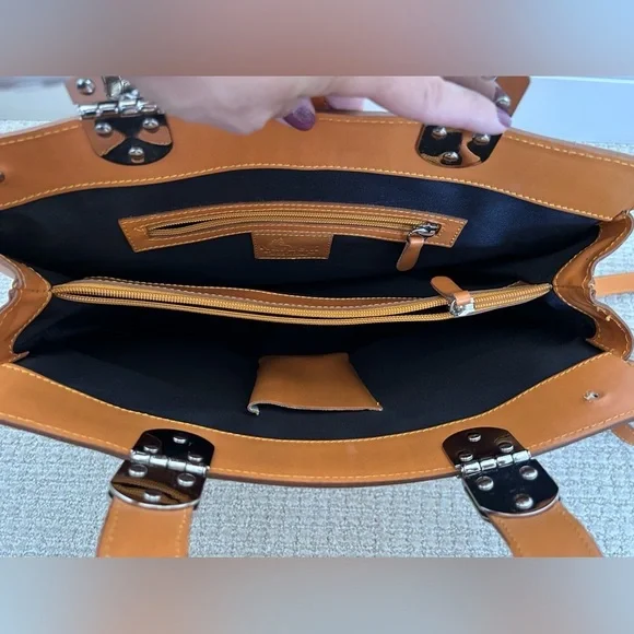 Nardelli Genuine Leather Made in Italy Orange Leather Top Handle Handbag - Picture 6 of 11